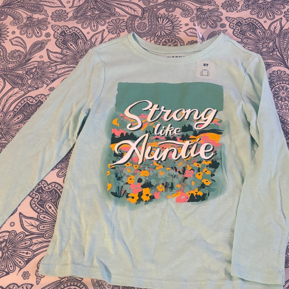 Old Navy Kids Long Sleeve Shirt - Aqua with Floral Design